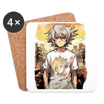Garçon d’anime - Dessous de verre (lot de 4) - blanc - Devant
