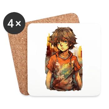 Garçon d’anime - Dessous de verre (lot de 4) - blanc - Devant