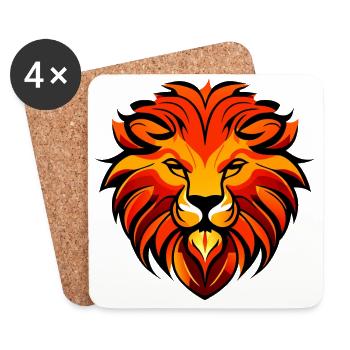 Tête de lion, rouge et jaune - Dessous de verre (lot de 4) - blanc - Devant