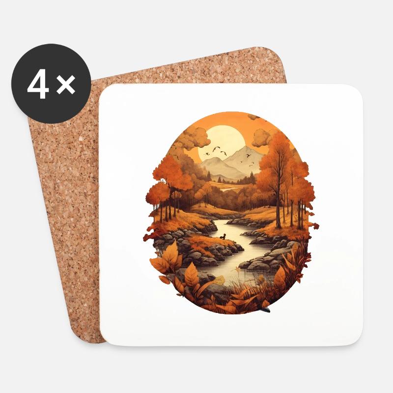 Herbstliche Landschaft - Untersetzer (4er-Set) - Weiß