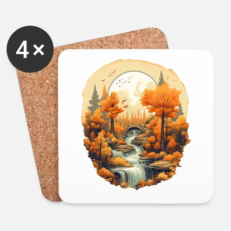 Herbstliche Landschaft - Untersetzer (4er-Set) - Weiß
