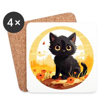 Cute little black cat on summer vacation - Coasters (set of 4) - white - Front