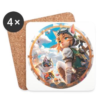 Anime Cat Boy - Untersetzer (4er-Set) - Weiß - Vorne
