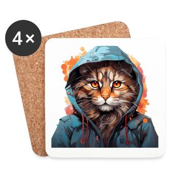 Chat - Dessous de verre (lot de 4) - blanc - Devant