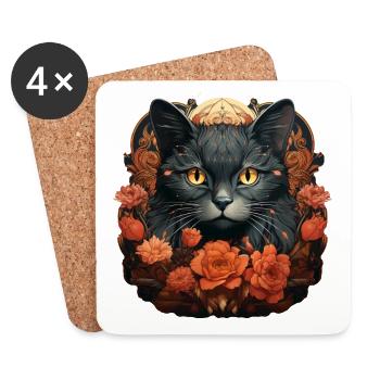 Katze - Untersetzer (4er-Set) - Weiß - Vorne