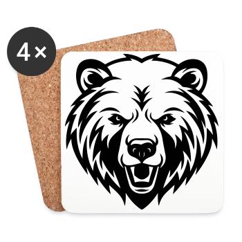 Bär Grizzly Silhouette Kopf - Untersetzer (4er-Set) - Weiß - Vorne