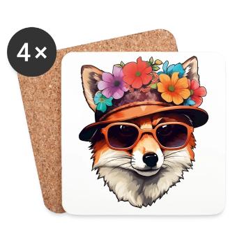 Foxie the Blossom Bandit - Untersetzer (4er-Set) - Weiß - Vorne