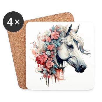 Motif cheval - Dessous de verre (lot de 4) - blanc - Devant