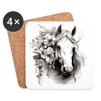 Pferd mit Blumen - Untersetzer (4er-Set) - Weiß - Vorne