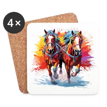 Draught horses, carriage - Coasters (set of 4) - white - Front