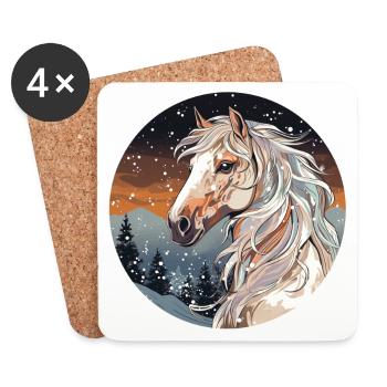 Pferd im Winter - Untersetzer (4er-Set) - Weiß - Vorne