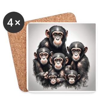 Photo de famille de chimpanzés - Dessous de verre (lot de 4) - blanc - Devant