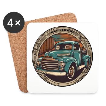 Old School / Truck / LKW / Fahrzeug - Untersetzer (4er-Set) - Weiß - Vorne