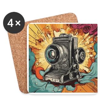 Retro Revival: Analoge und kunterbunte Kamera - Untersetzer (4er-Set) - Weiß - Vorne
