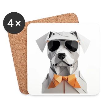 Cool dog in origami style - Coasters (set of 4) - white - Front