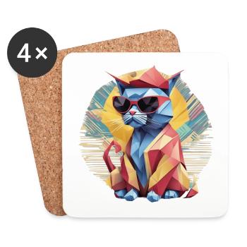Cool cat in origami style - Coasters (set of 4) - white - Front