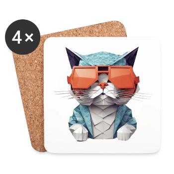 Coole Katze im Origami-Style II - Untersetzer (4er-Set) - Weiß - Vorne