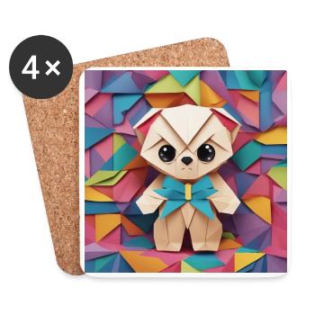 Kunterbunter Origami Teddy - Untersetzer (4er-Set) - Weiß - Vorne