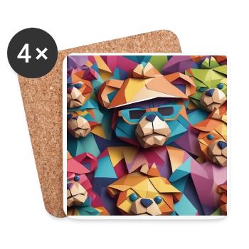 Kunterbunter Origami Teddy VIII - Untersetzer (4er-Set) - Weiß - Vorne