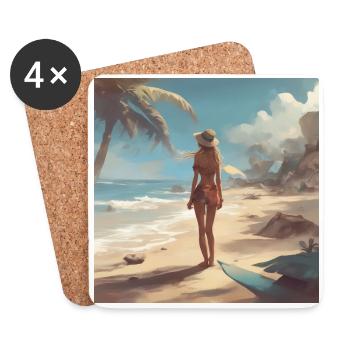 Frau am Strand Vintage - Untersetzer (4er-Set) - Weiß - Vorne