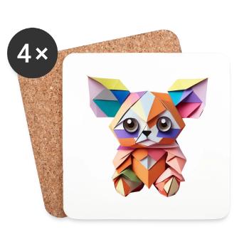 Kunterbunter Origami Teddy - Untersetzer (4er-Set) - Weiß - Vorne