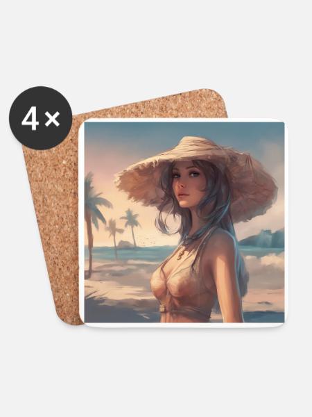 Vintage beach girl - Untersetzer (4er-Set) - Weiß