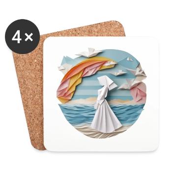 Woman on the beach in origami robe - Coasters (set of 4) - white - Front