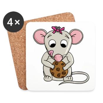 Mouse Finds Cookie - Coasters (set of 4) - white - Front