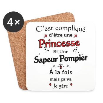 Princesse Sapeur Pompier - Dessous de verre (lot de 4) - blanc - Devant