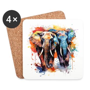 Eléphants en couleur avec splash - Dessous de verre (lot de 4) - blanc - Devant