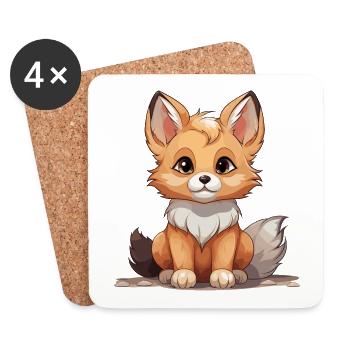Fuchs - Kawaii Style - Untersetzer (4er-Set) - Weiß - Vorne