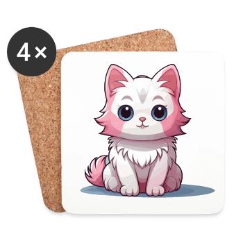 Chat - Style Kawaii - Dessous de verre (lot de 4) - blanc - Devant