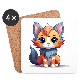Cat - Kawaii Style - Coasters (set of 4) - white - Front