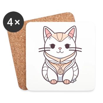 Chat - Style Kawaii - Dessous de verre (lot de 4) - blanc - Devant