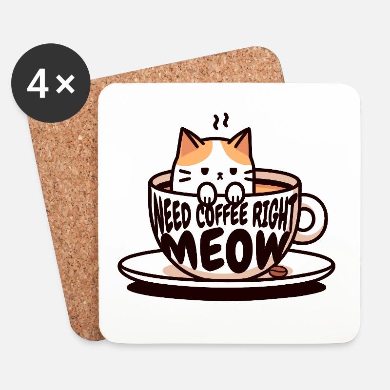 Schnurrige Kaffeepause: Mieze in der Tasse, Katze - Untersetzer (4er-Set) - Weiß