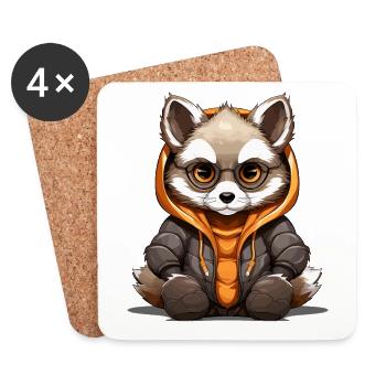 Raccoon - Kawaii Style - Coasters (set of 4) - white - Front
