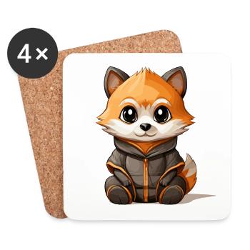 Raccoon - Kawaii Style - Coasters (set of 4) - white - Front