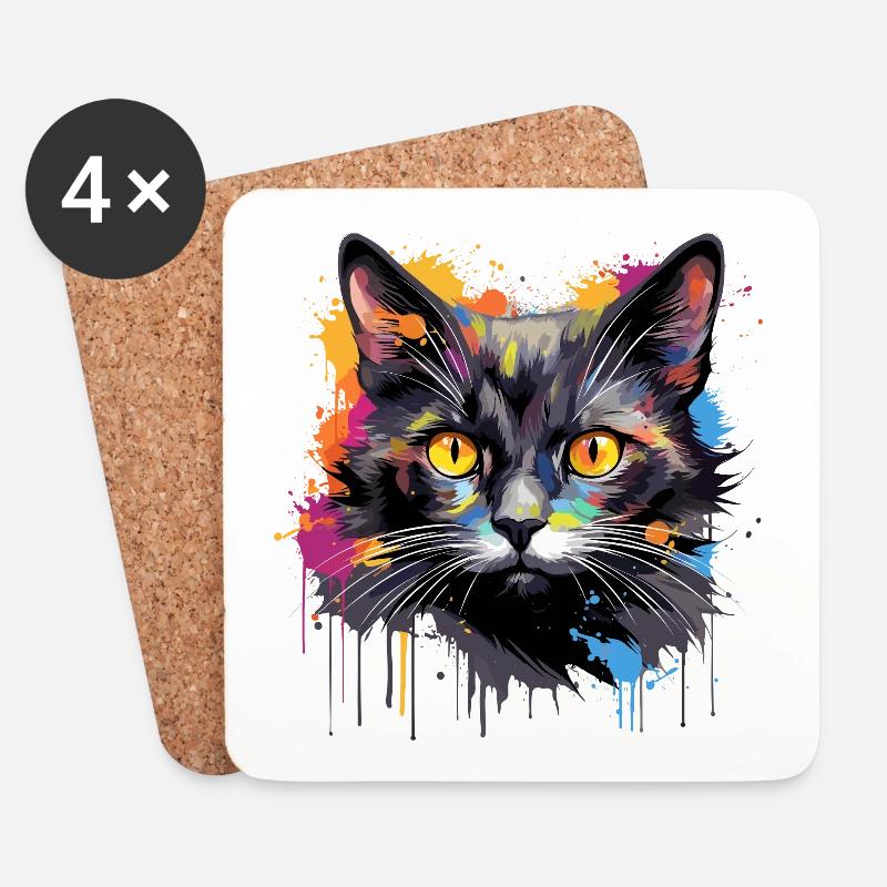 schwarze Katze - Untersetzer (4er-Set) - Weiß