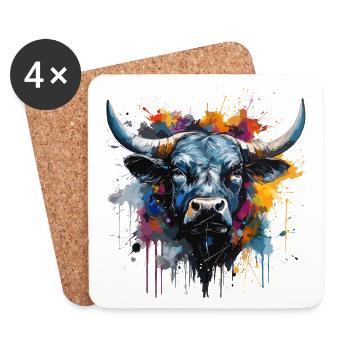 Vache combat, vache d'hérens valais suisse - Dessous de verre (lot de 4) - blanc - Devant