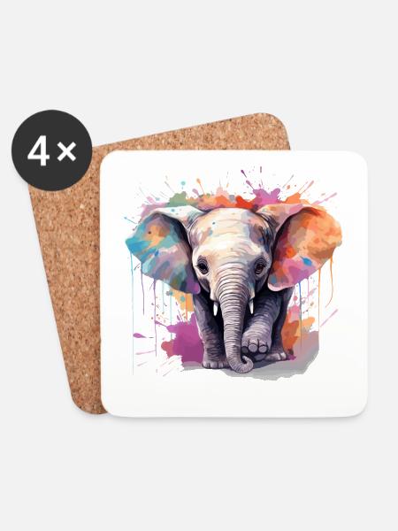 Baby-Elefant - Untersetzer (4er-Set) - Weiß