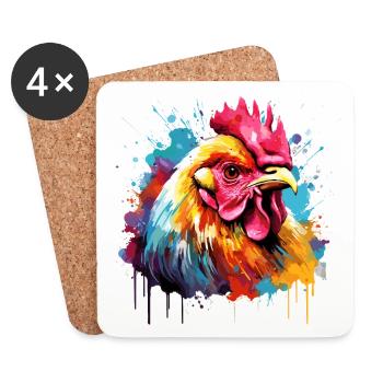 Coq française, ami des poules - Dessous de verre (lot de 4) - blanc - Devant