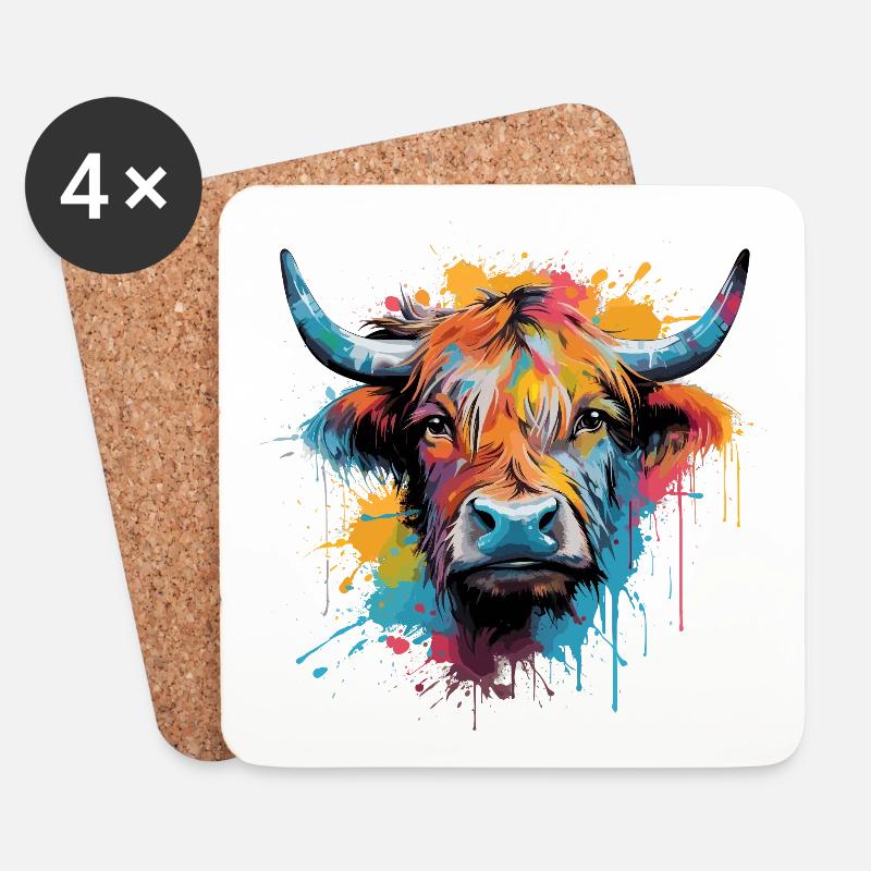 Highland Cow, Aquarell - Untersetzer (4er-Set) - Weiß