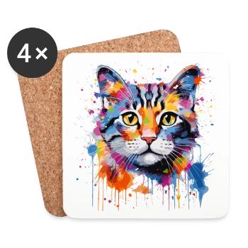 Niedliche Katze - Untersetzer (4er-Set) - Weiß - Vorne
