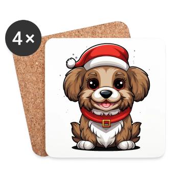 Hund Weihnachts Design - Kawaii Style - Untersetzer (4er-Set) - Weiß - Vorne