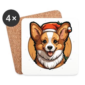 Design de Noël de chien - Style Kawaii - Dessous de verre (lot de 4) - blanc - Devant