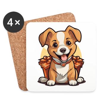 Design de Noël de chien - Style Kawaii - Dessous de verre (lot de 4) - blanc - Devant