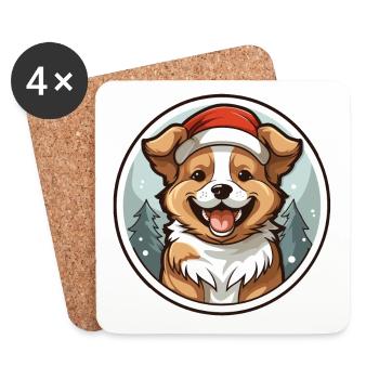 Hund Weihnachts Design - Kawaii Style - Untersetzer (4er-Set) - Weiß - Vorne