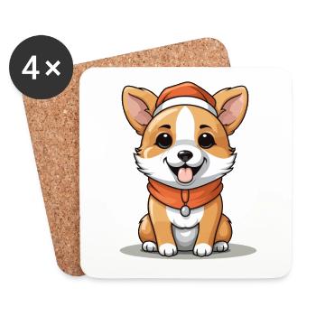 Design de Noël de chien - Style Kawaii - Dessous de verre (lot de 4) - blanc - Devant