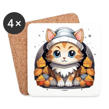 Katze Weihnachts Design - Kawaii Style - Untersetzer (4er-Set) - Weiß - Vorne