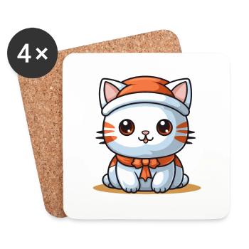 Katze Weihnachts Design - Kawaii Style - Untersetzer (4er-Set) - Weiß - Vorne
